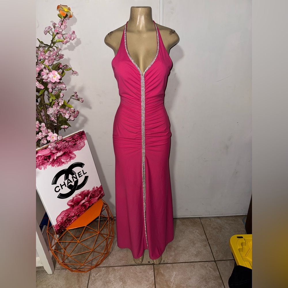 CACHE Pink Rhinestone Chain Dress size M